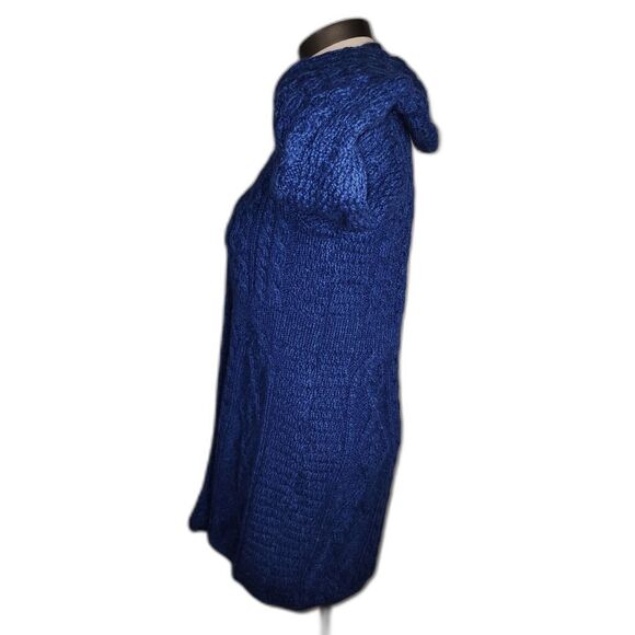 Carraig Donn Royal Blue 100% Merino Wool Cable Knit Cardigan Sweater - Picture 3 of 8